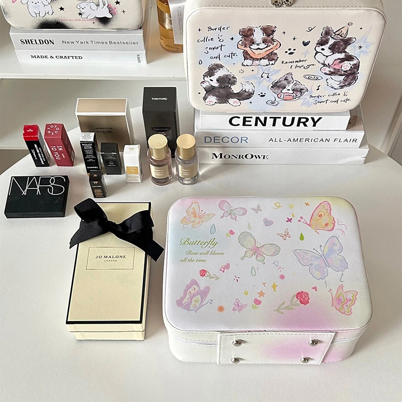 Kawaii Cat Makeup Storage Organizer Cute Travel PU Cosmetics Case contenitore portatile di grande capacità per le donne della ragazza