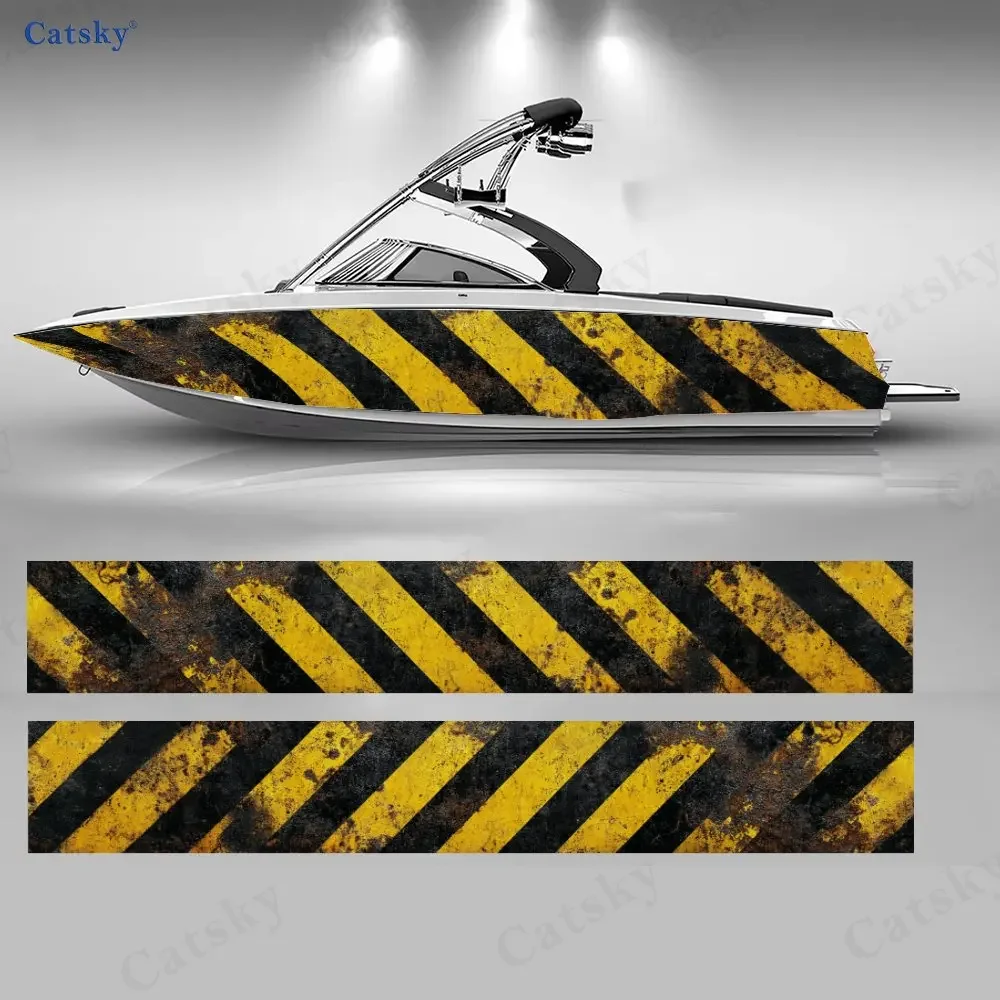 Retro Caution Sign Boat Stickers, PVC Waterproof Durable Vinyl Wrap Decals for Fishing Boats, Durable and Stylish Design