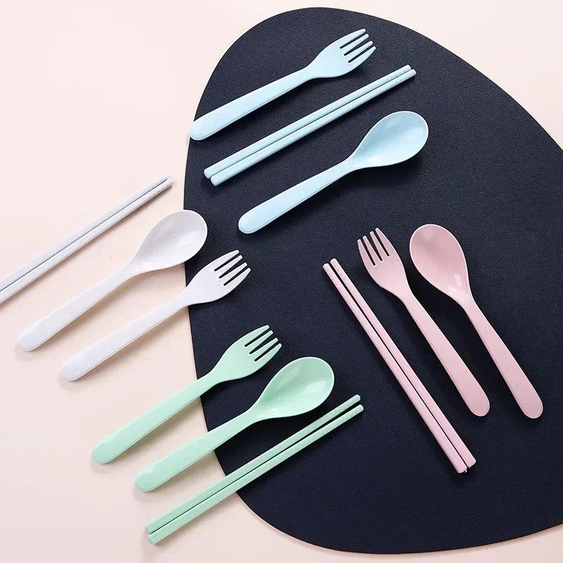 New Wheat Straw Tableware Cutlery Spoon Chopsticks Fork Portable Dining Tableware Set Kitchen Outdoor Cutlery Set