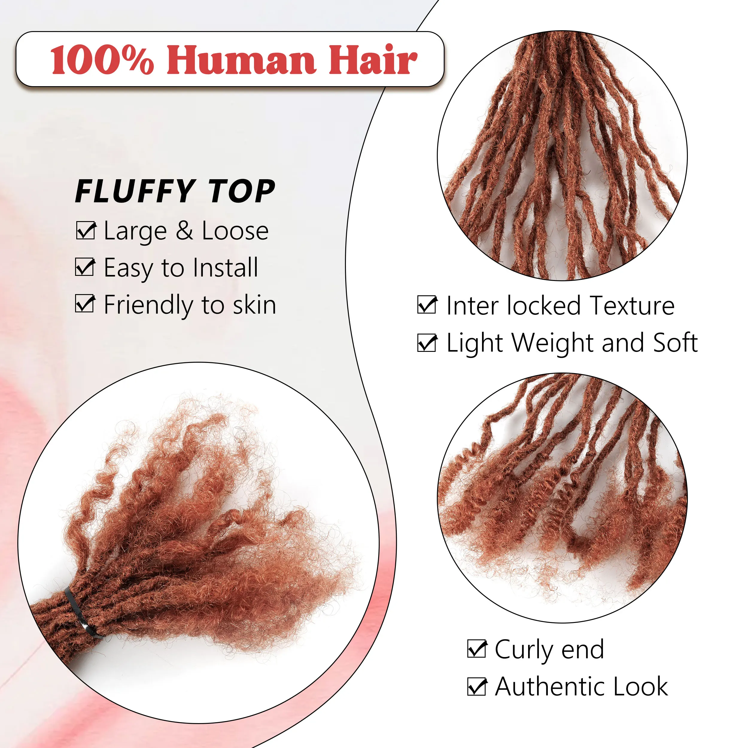 20Strs/P 100% 인모 ANNA 350&30 #   시스터 락스 익스텐션 0.3cm 4-32인치 소프트 인터록스 크로셰용