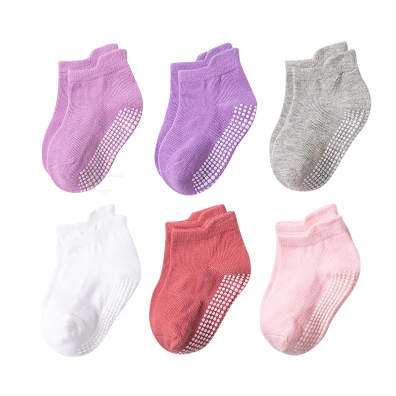 12 Paar einfarbige, rutschfeste Socken mit Punktkleber für Kleinkinder, geeignet für kleine Mädchen und Jungen, Kleinkinder und Kinder – Detail 3