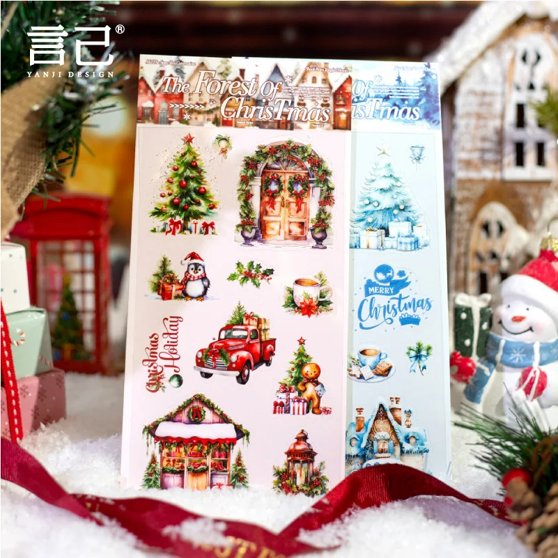 6 sheets Christmas Stickers Santa Claus Snowman Set Resin Transparent Waterproof Stickers Christmas Decorations Gifts