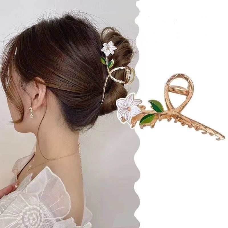 New Sweet Opal Flower Hair Clip Exquisite Ponytail Claw Clip Shark Clip Woman Hair Clip Accessori For Girl Hair Accessories