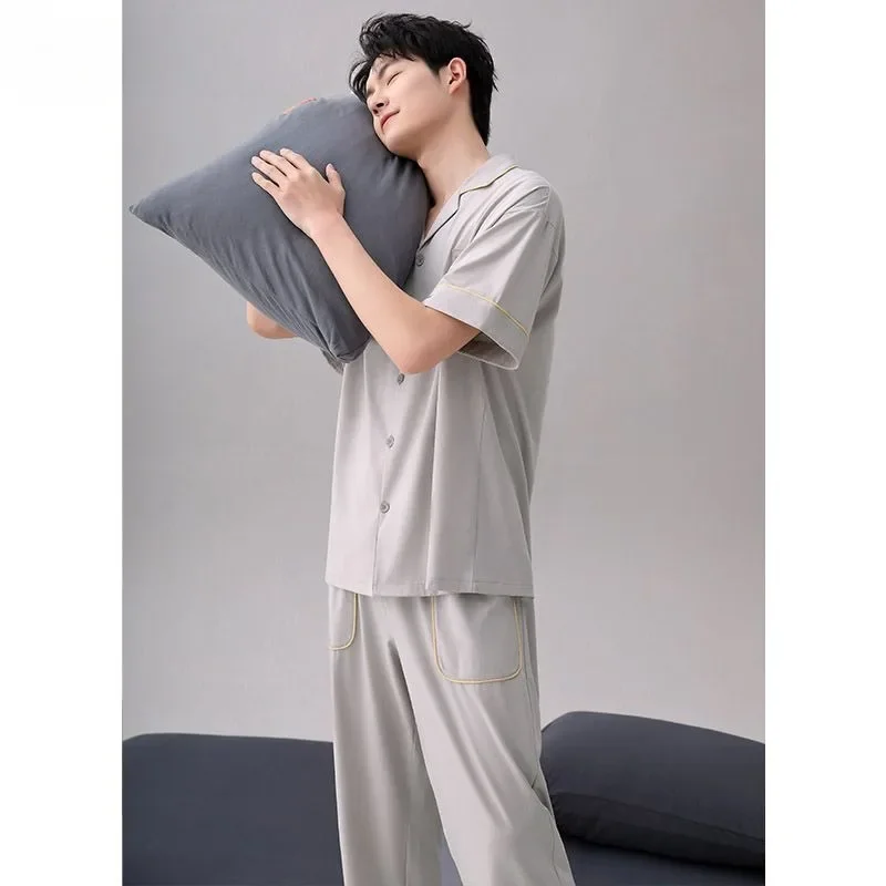 Short-sleeved Trousers New Style Loungewear Extra Large Can Be Worn Outside Gentleman Pajamas Spring and Summer Pure Cotton