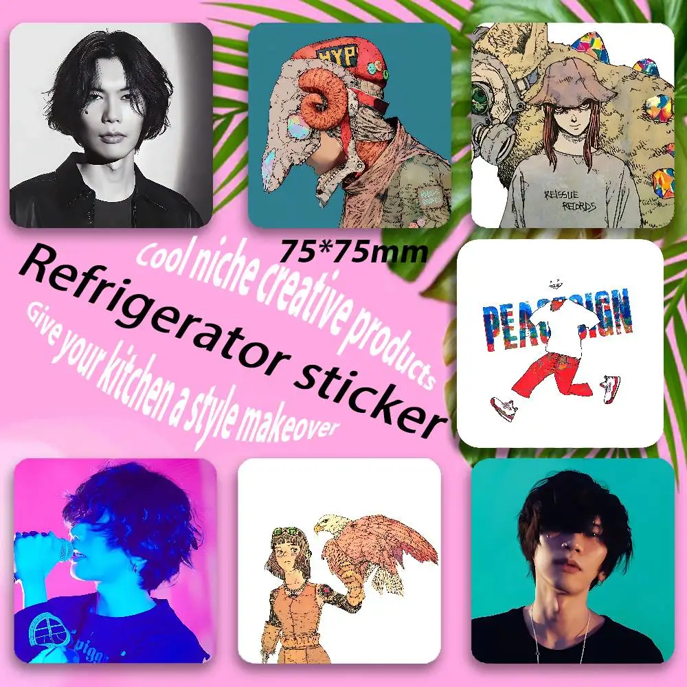 Japan Singer Y-Yonezu Kenshi Black Square Plastic Fridge Magnet, for Magnetic, No Trace Left, Durable, Smooth and Textured