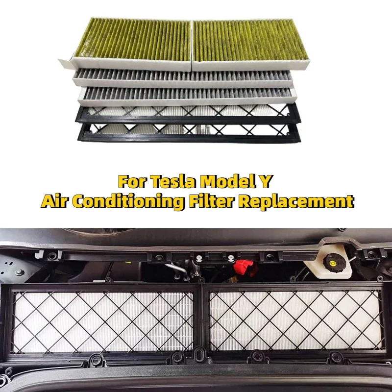 For Tesla Model Y Built-in Air Conditioning Filter Replacement Extraposition HEPA Efficiency Filter Activated Carbon Accessories