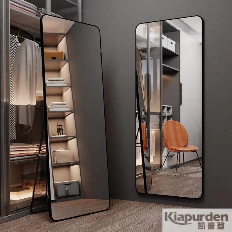 Full Body Mirror Glass Floor Standing Dressing Room for Women Home Wall Hanging Retro Style Customizable with Light Metal Frame