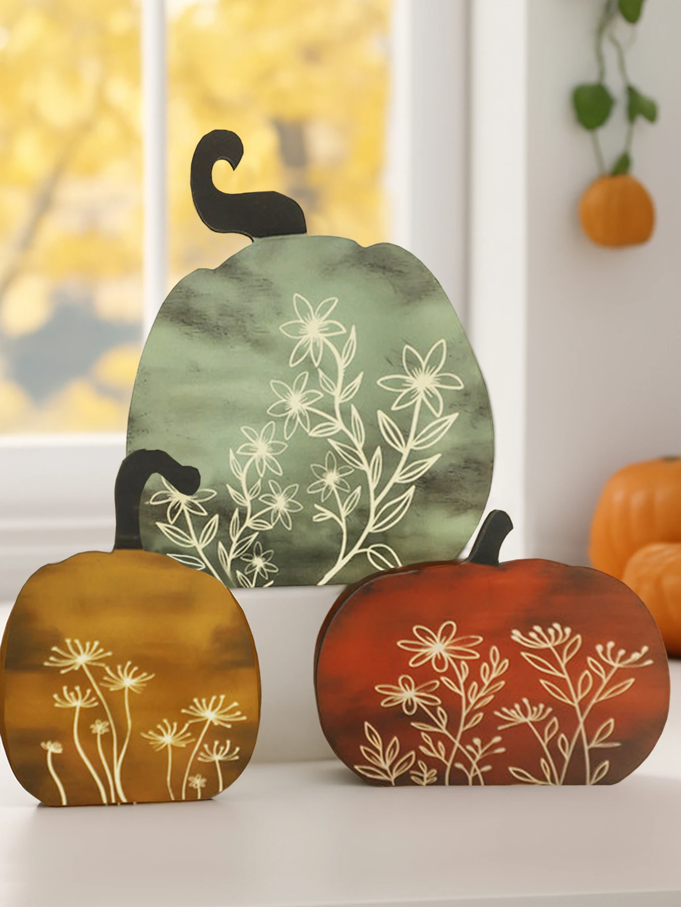 Herbst Holz Kürbis Tischdekoration Floral Bedruckte Kürbis Ornamente Herbst Desktop Dekoration für Zuhause Schlafzimmer Wohnzimmer Geschenk