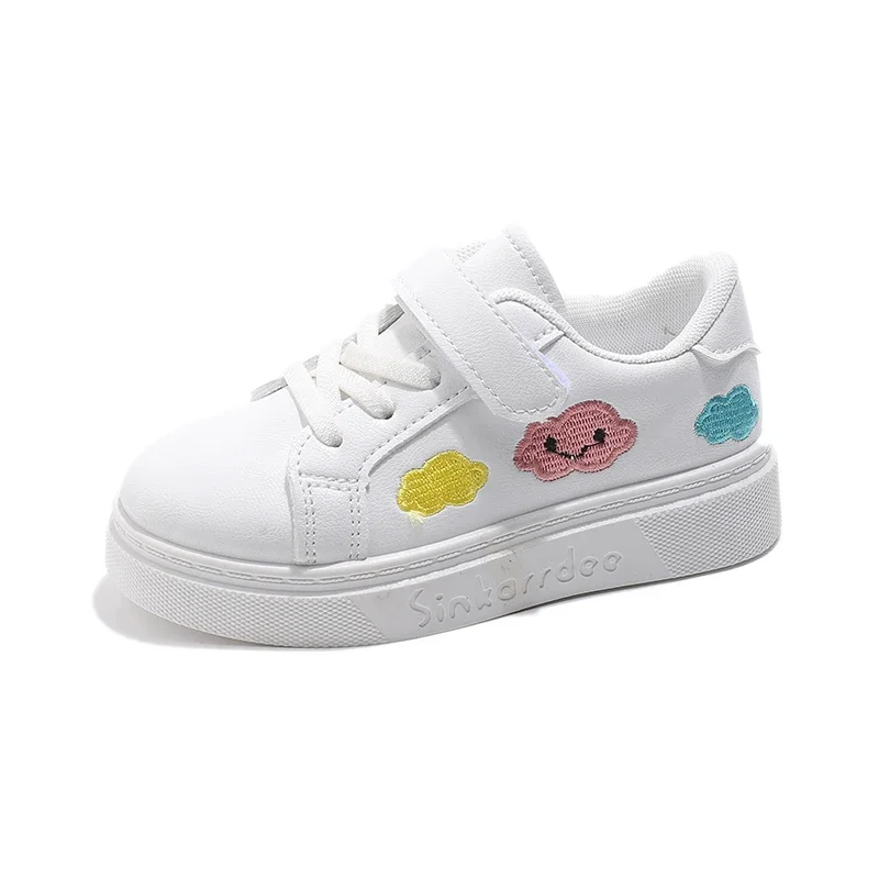 Spring Kids Casual Shoes for Toddlers Boys Girls Unisex Children White Skate Sneakers Cartoon Clouds Heart Love Embroidery Sweet