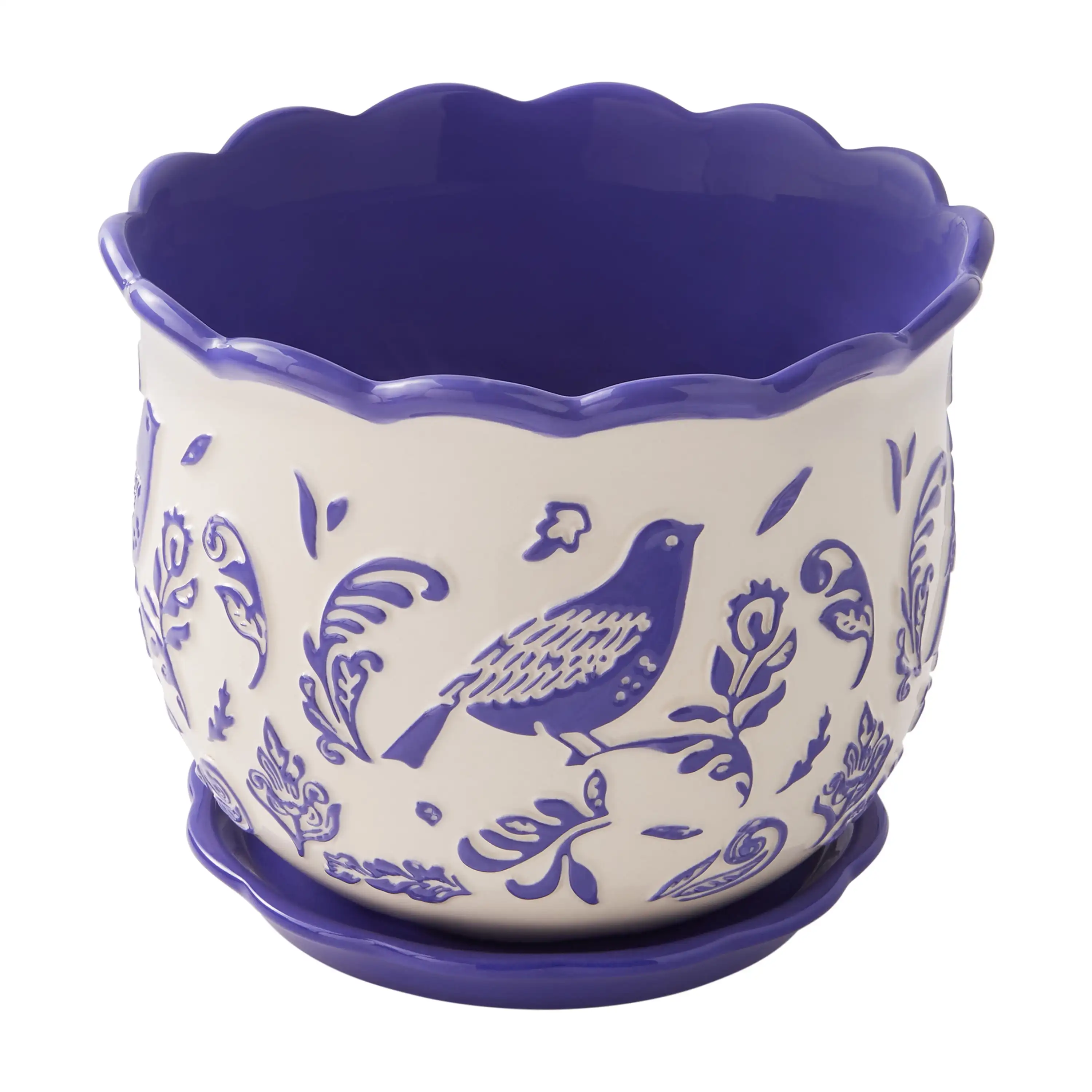 

Mazie Bird 8" Round Ceramic Planter, Cobalt