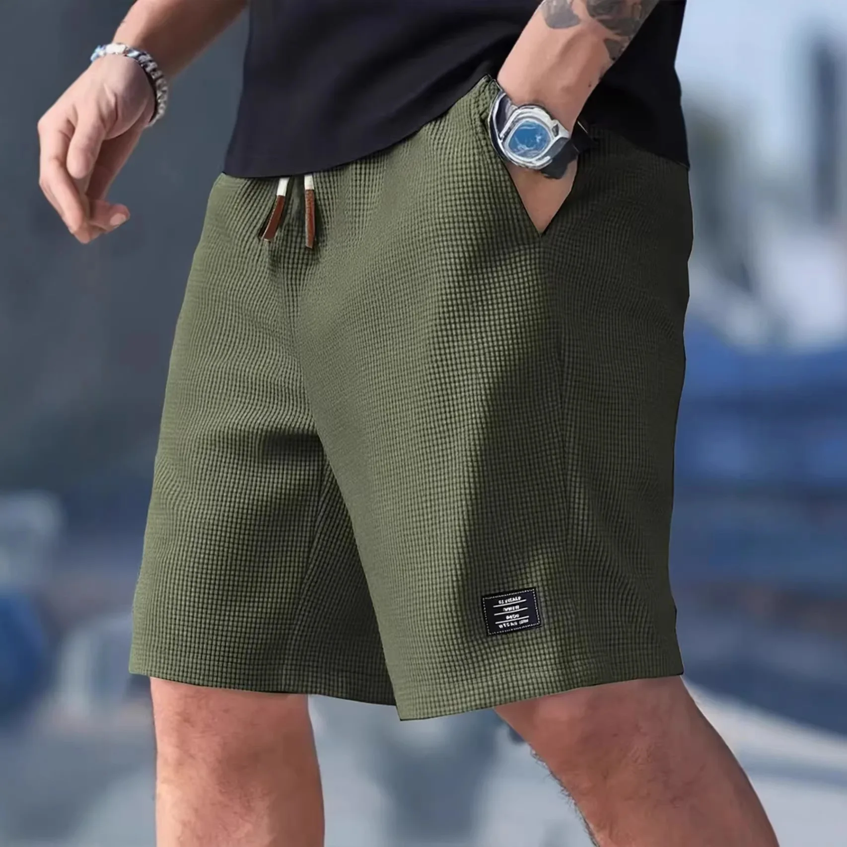 Męskie szorty cargo vintage, letnie modne retro szorty z sztruksu, męskie codzienne szorty w jednolitym…