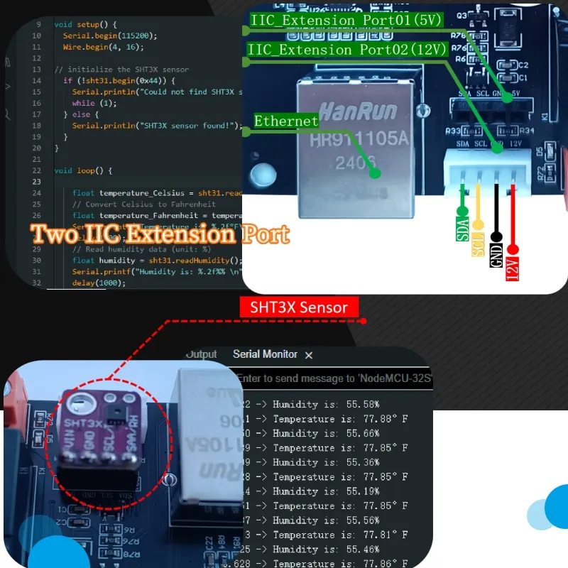 وحدة التحكم EA2 تدعم كشف درجة الحرارة RS485 IIC دعم Arduino ورمز esphome مثالي للمشاريع المتنوعة