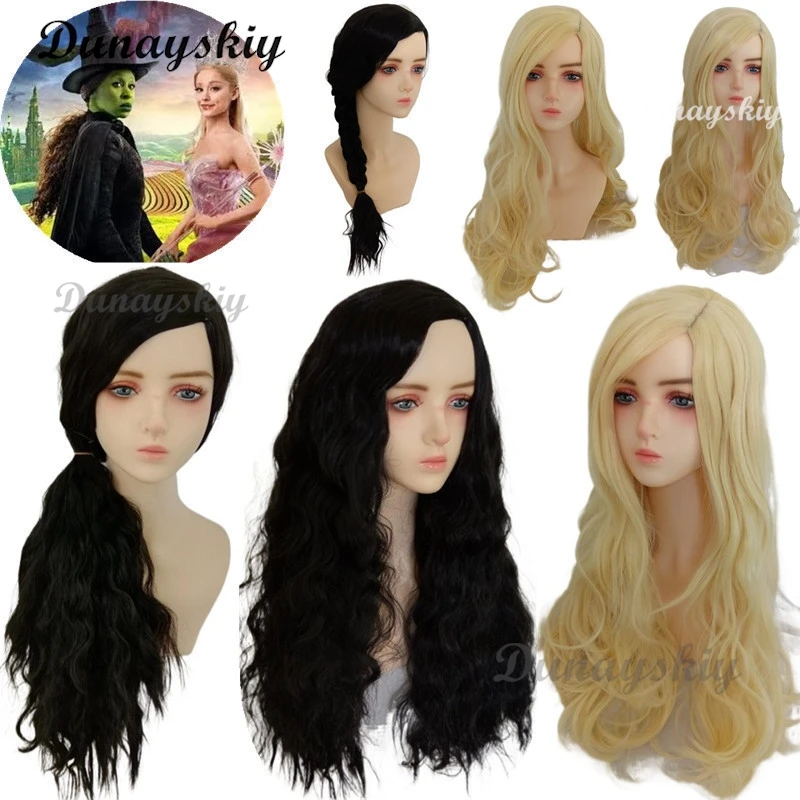 Wicked Women Cosplay Wig Synthetic Hair Wigs Black Braid for Elphaba Blonde Long Wavy for Glinda Party Costume Customized