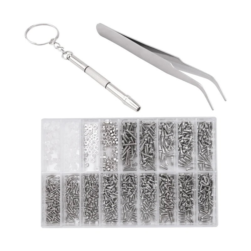 Bom-1000 peças de parafusos de óculos, variedade de porcas + 1 chave de fenda + 1 pinça, kit de reparo de óculos, parafusos para óculos ópticos