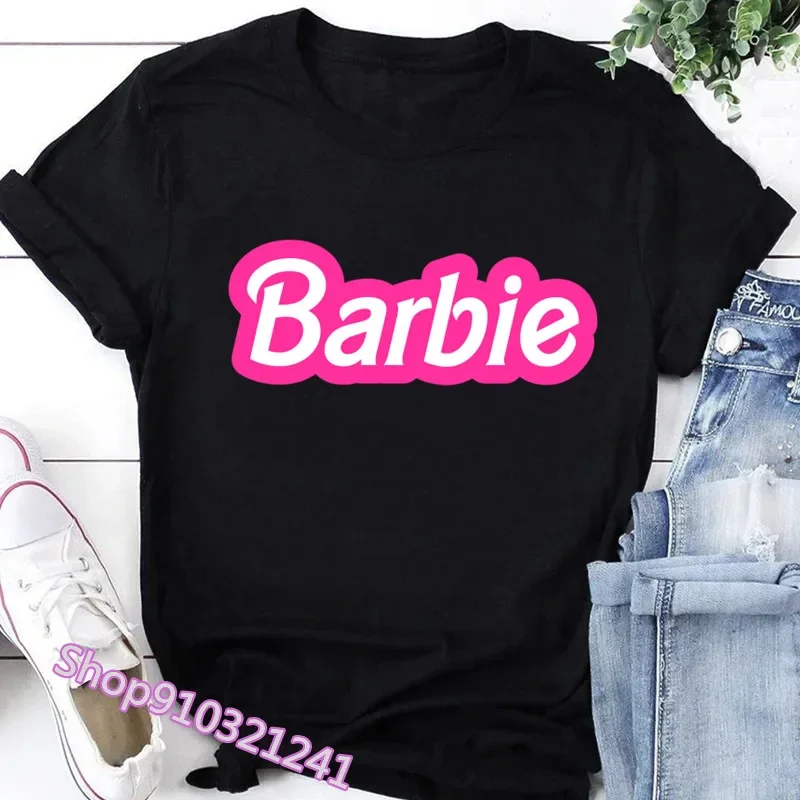 Ladies Short Sleeve Summer Tshirt Fashion Women Graphic T Top Shirt Barbie Print T-shirts Cartoon Female Tee T-Shirt 2024