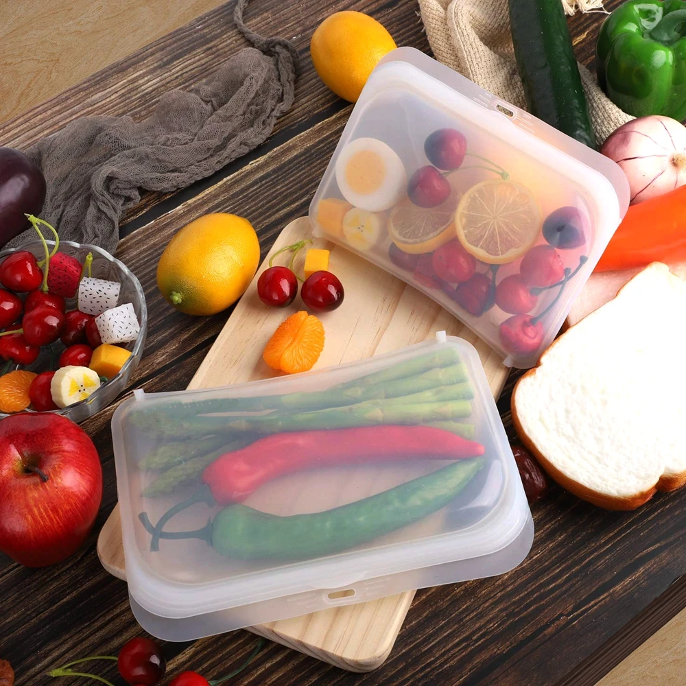 1 Set Silicone Food Storage Bags Ziplock Sandwich Bag Freezer Bags Microwave Safe Airtight Fresh Bag Reusable Food Organizer Bag