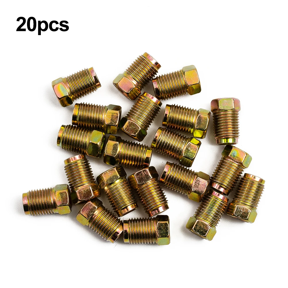 Brake Line Fittings Set 20pcs for 3/16 Tube Inverted Flare Type with Metric Male Threaded Union Nuts Zinc Plated