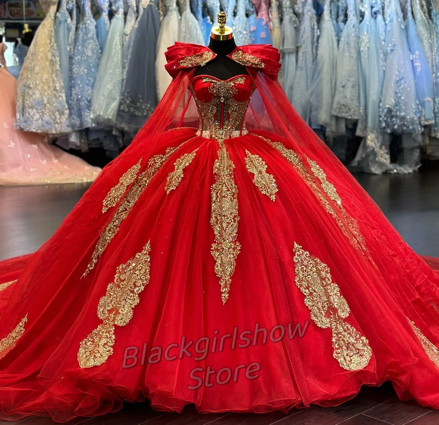 Red Sheath Vestidos 15 Quinceañera Luxurious Elegant Skinny Gold Applique Chapel Train Wedding 15 Dress Party Gowns