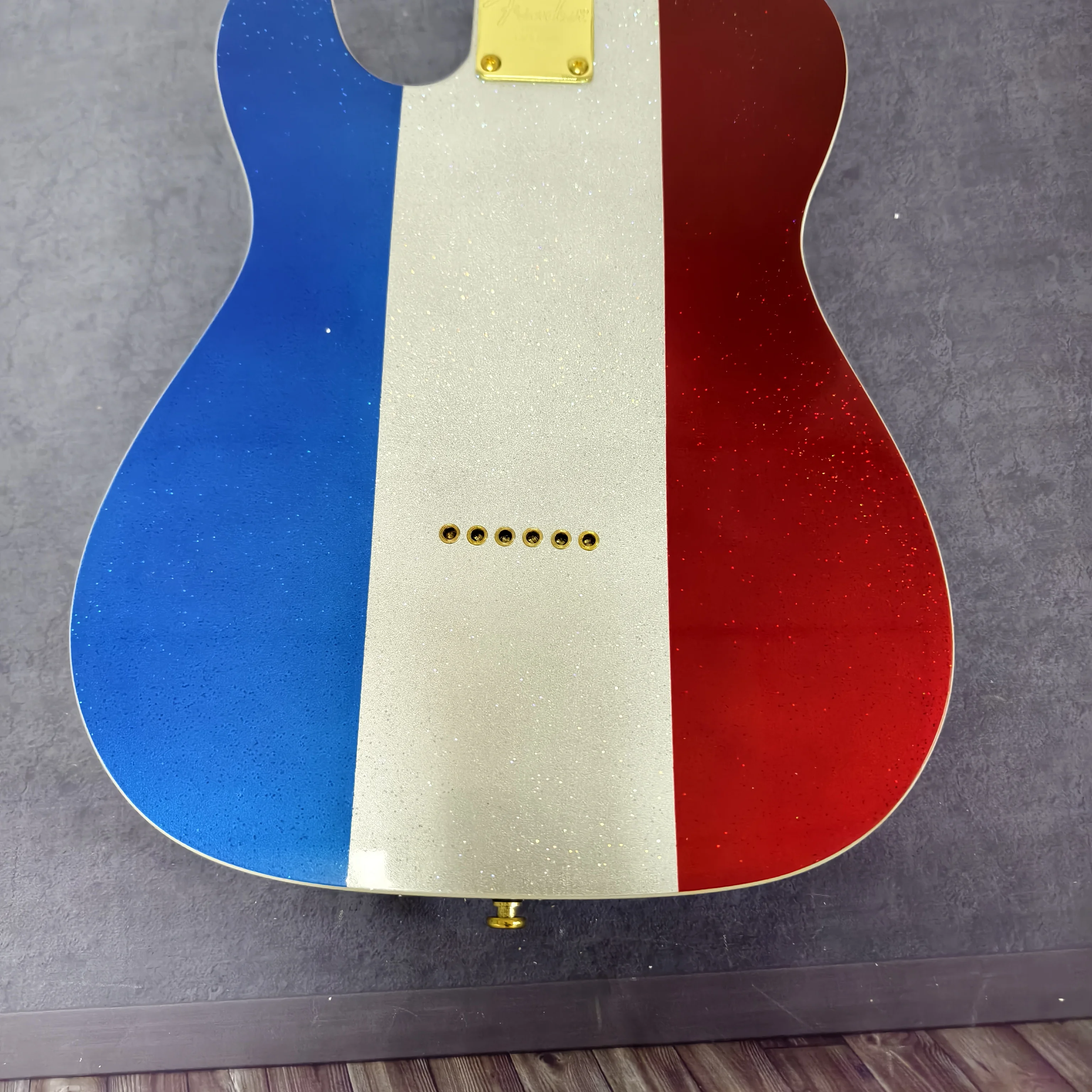 In Stock Sparkle Color Block TL Style Electric Guitar Red White Blue Glitter Finish Gold Hardware Single Coil Pickups