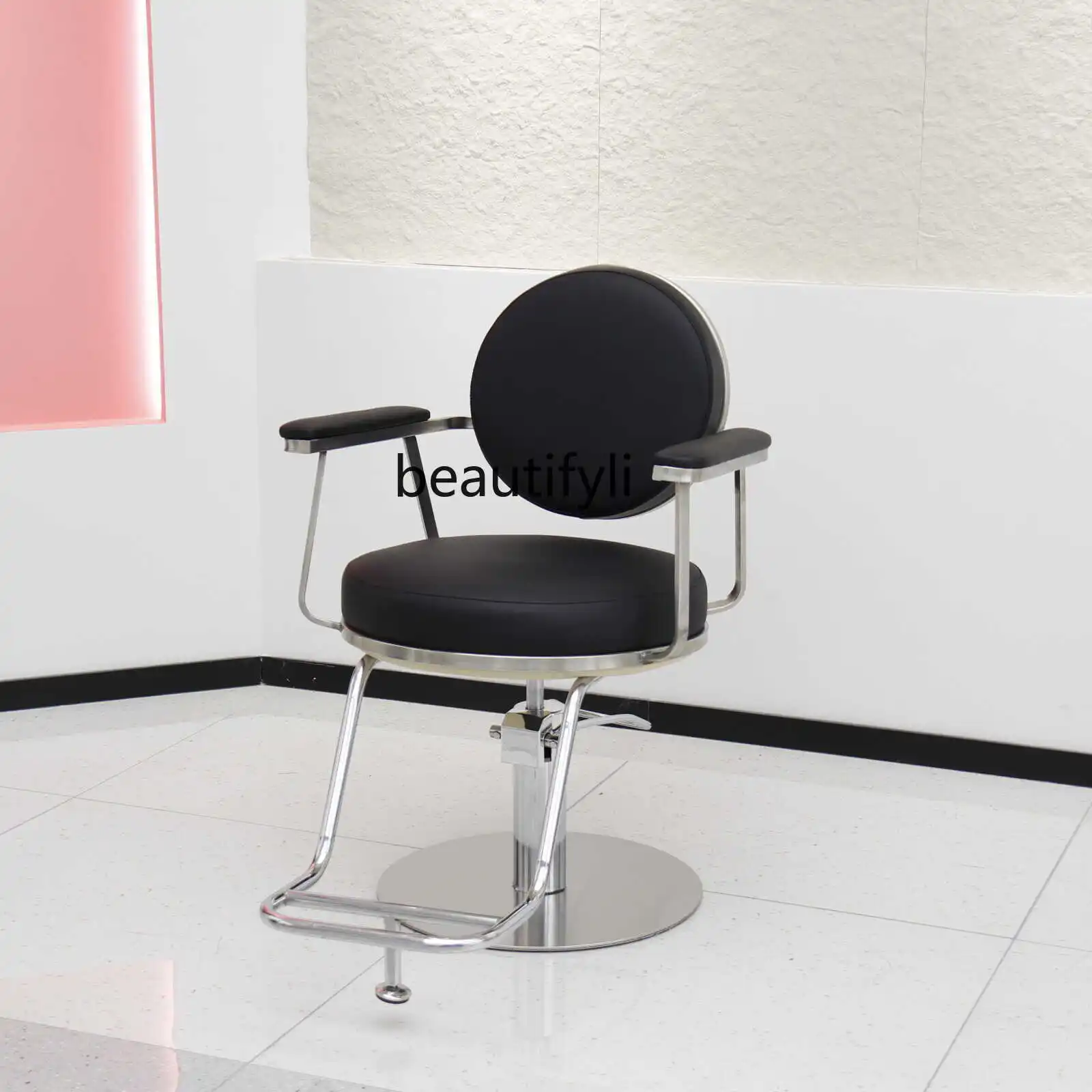 

Hair salon, barber chair, haircut stool can be lifted and rotated, simple modern stainless steel