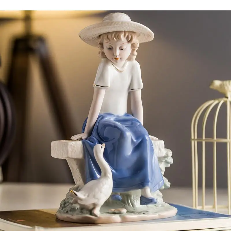 Facing Swan Girly Ceramic Character Sculpture Painted Portrait Statue Handmade Porcelain Crafts Figurine Home Decoration Modern
