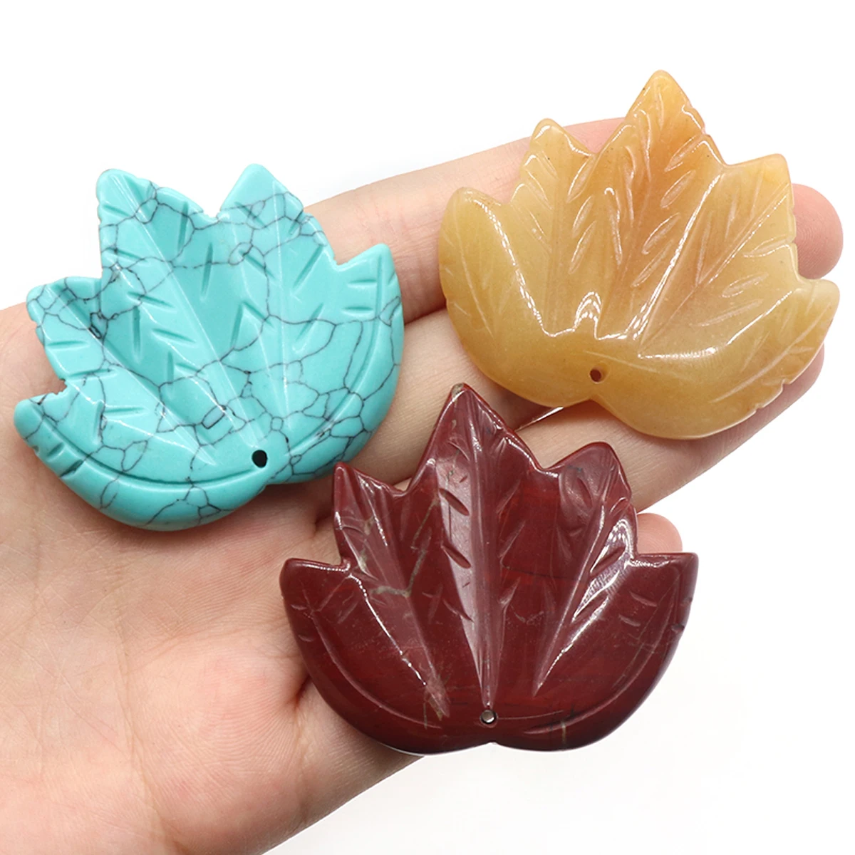 Natural Semi-precious Stone Pendant Maple Leaf Opal Crystal Grey Agate Charms for Women Jewelry Making DIY Necklace Accessories