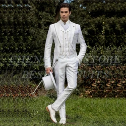 Elegant Wedding Men Suits 3 Piece Jacket Pants Vest Male Clothing Single Breasted Peak Lapel Blazer Formal Outfits Costume Homme