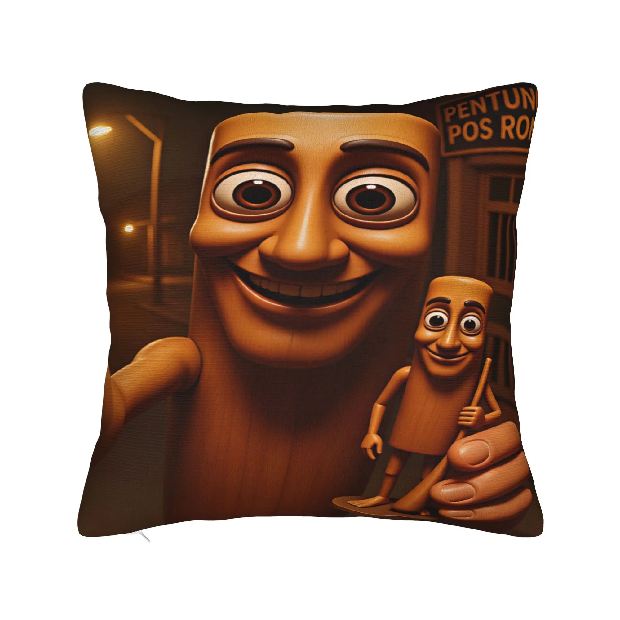 Big Tung Taking Selfie Holding Small Tung Figurine Pillowcases Cute Pillow Case For Office Car Home Decor Soft Pillow Cover