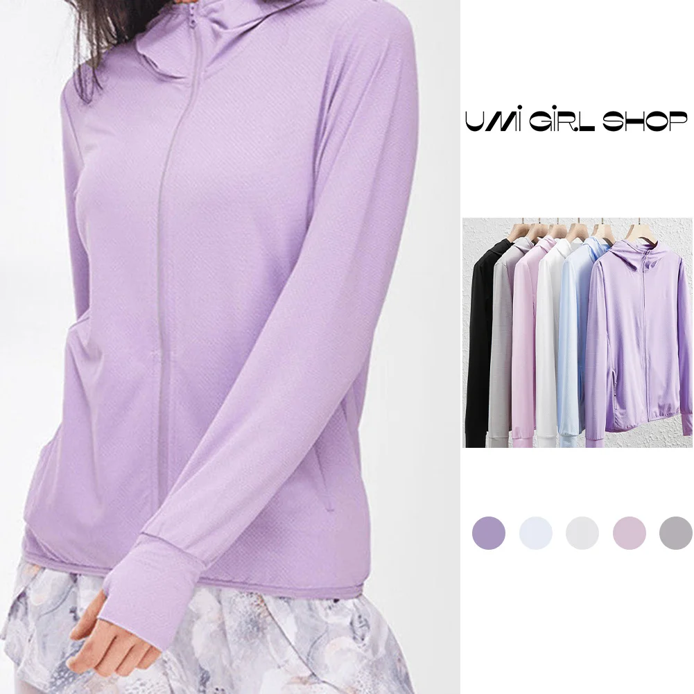 여성용 UPF50+ 자외선 차단 후드 아이스 실크 탑 - 보라색, 파란색, 흰색, 분홍색, 회색의 캐주얼 긴팔 UV 셔츠