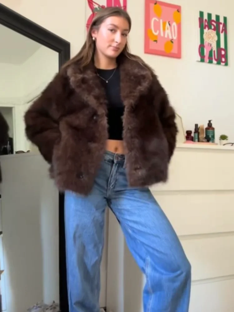 الرجعية فو الفراء المرأة معطف الحضرية رشاقته التلبيب كم طويل واحدة الصدر الإناث أبلى 2025 الخريف الشتاء شيك سترة حريمي جديد