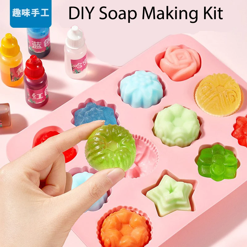 1 Kit Handmade Soap DIY Making Tools with Dinosaur Flower Shape Mold Hand Washing Soap Making Accessories Children DIY Toys