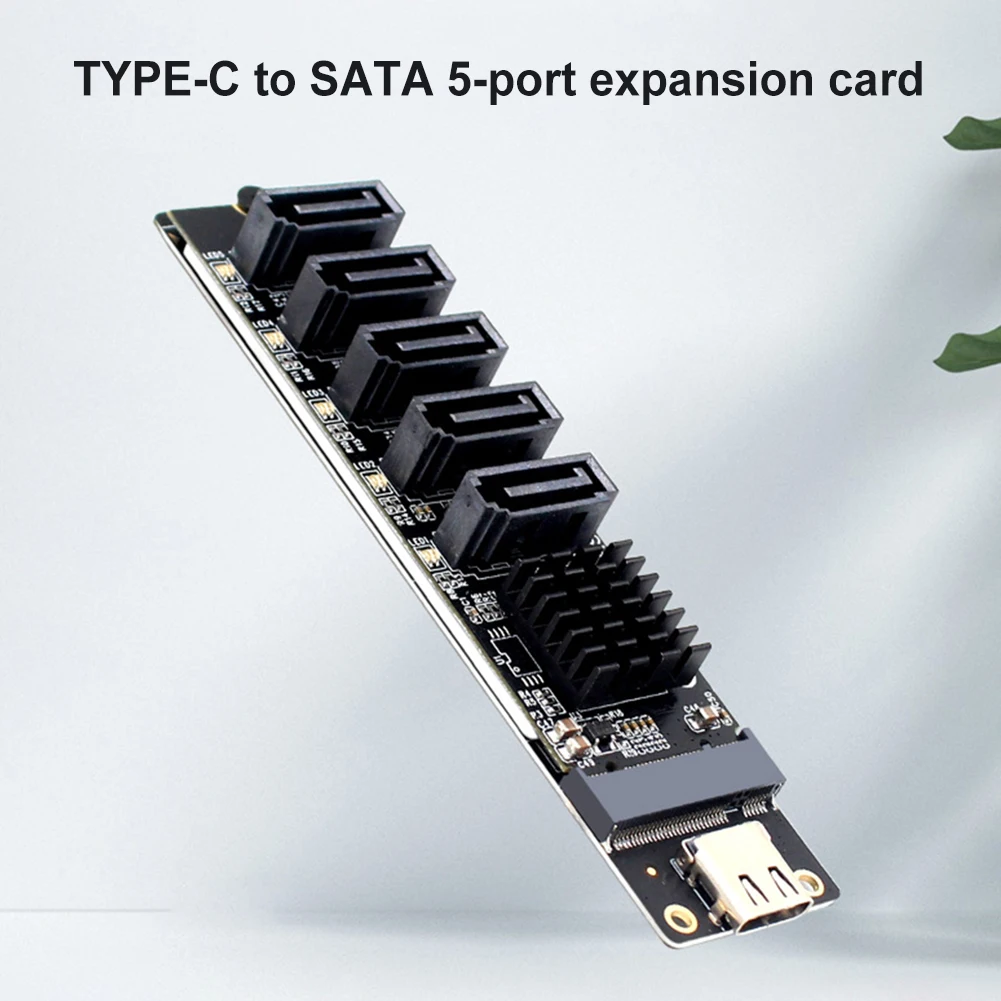 USB C To SATA 3.0 Expansion Card 6Gbps Plug and Play USB C To SATA 3.0 Adapter Type C To 5-Ch SATA 3.0 Expander for PC Computer