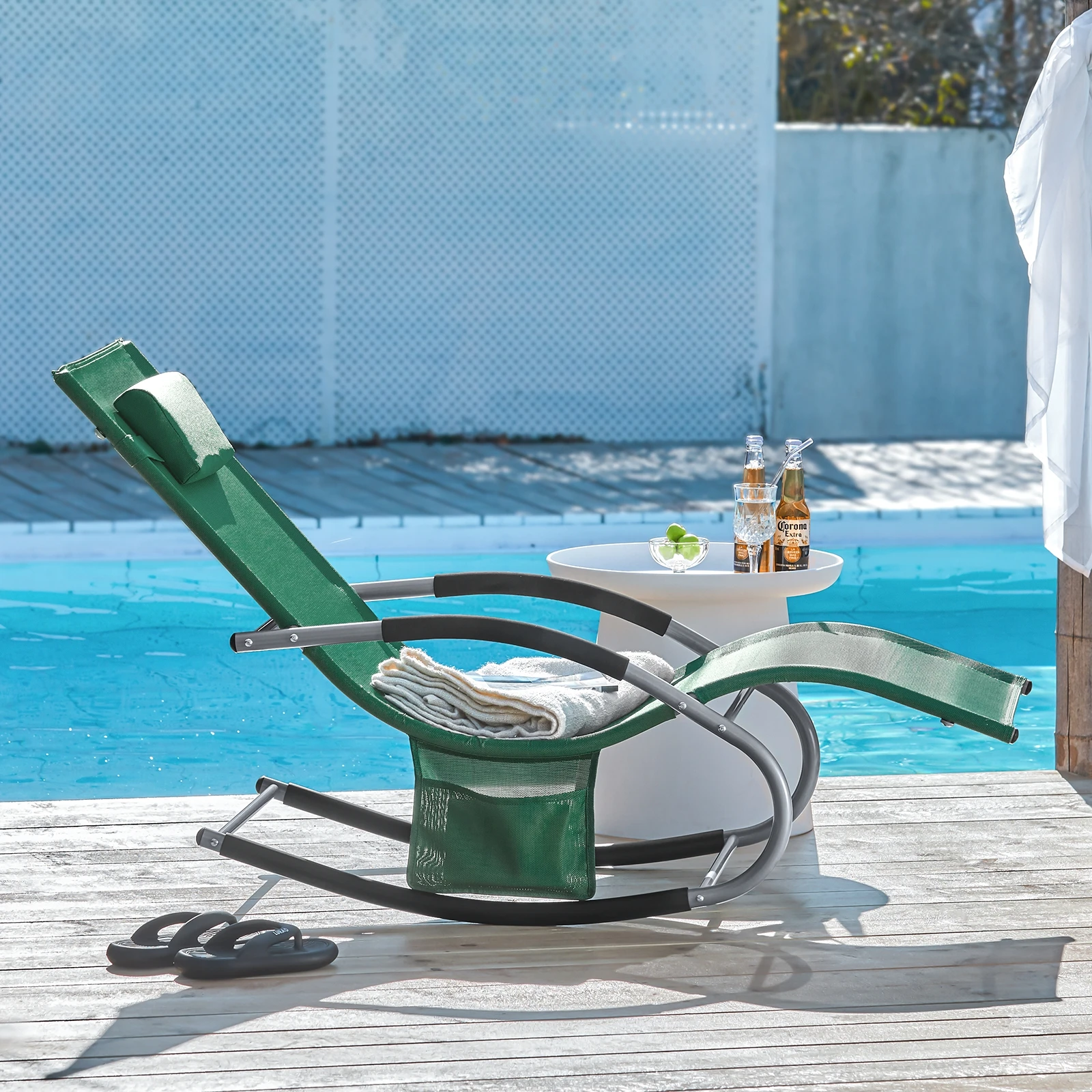 SoBuy OGS28 Sonnenliege Gartenliege wetterfest Liegestuhl Schaukelstuhl mit Kopfkissen Outdoor Terrasse Balkon Camping bis 150kg – Detail 38