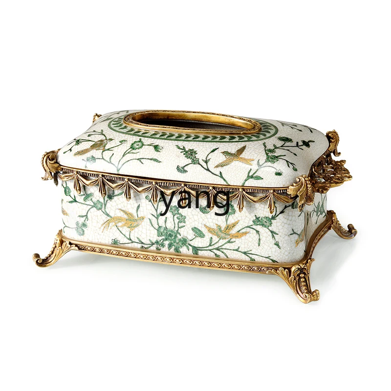 

LXL Tissue Box Ceramic Copper Household Light Luxury Decoration Vintage Upscale Napkin Box