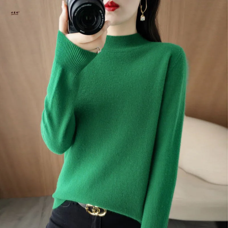 Women's Wool Blend Knitted Sweater Solid Loose Navy Beige Pink Black Winter Clothing for Women Simple Fashion Korean Style