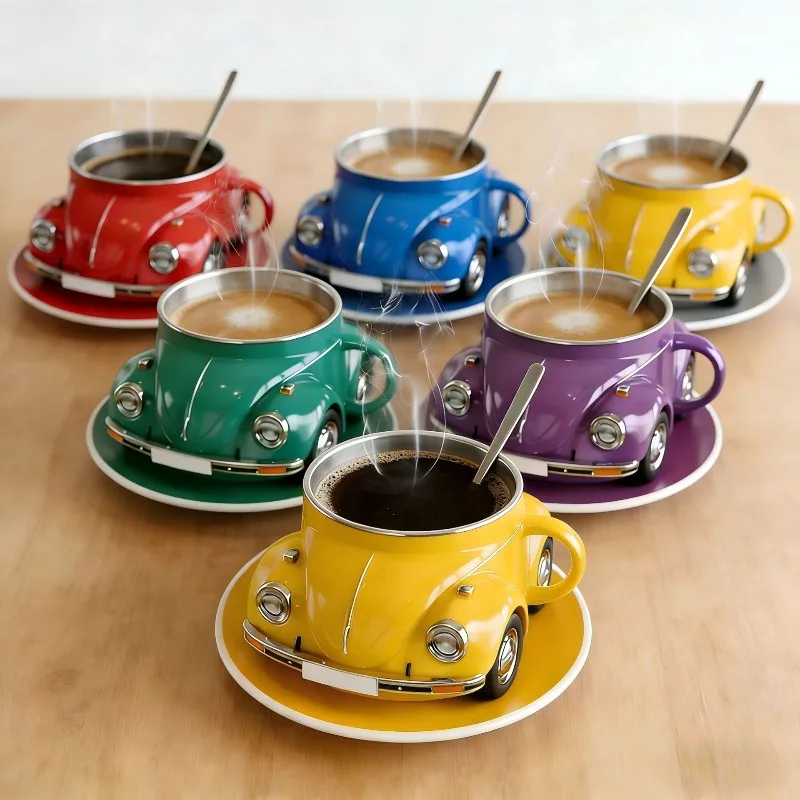 Beetle Car Shaped Coffee Cup,Handmade Creative and Fun Imagination Ladybug Car Shaped Mug,Exclusive Gift for Ladybug Enthusiasts