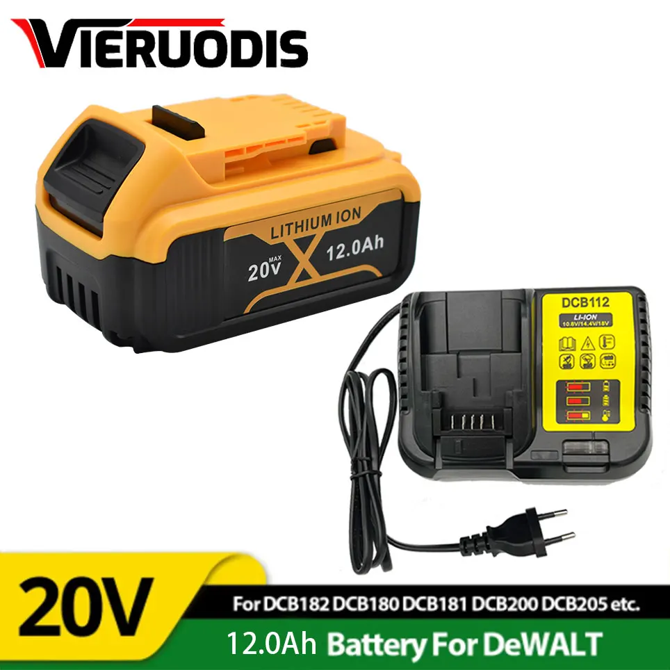 For Dewalt 20V Battery 12.0Ah Replacement Battery For Dewalt DCB200 Rechargeable DCB206 DCB207 DCB204 Power Tool Battery