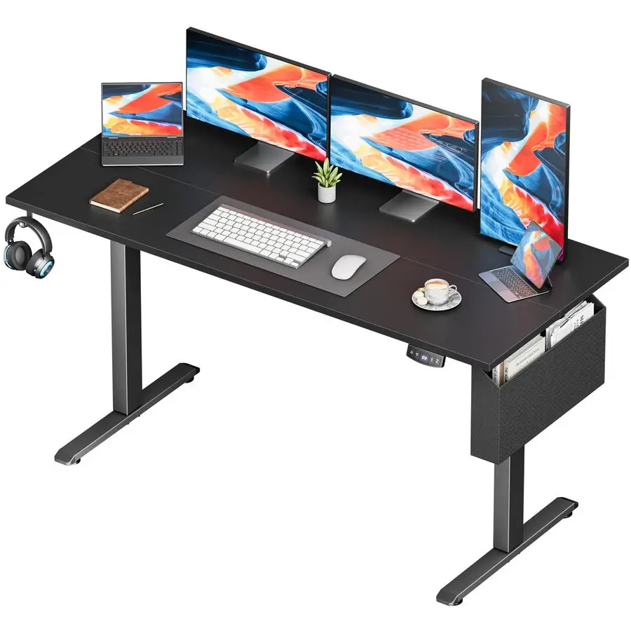 

Electric Standing Desk, Sit to Stand Up Computer Desk with Storage Bag, Height Adjustable, Memory Presets for Home Office Gamin