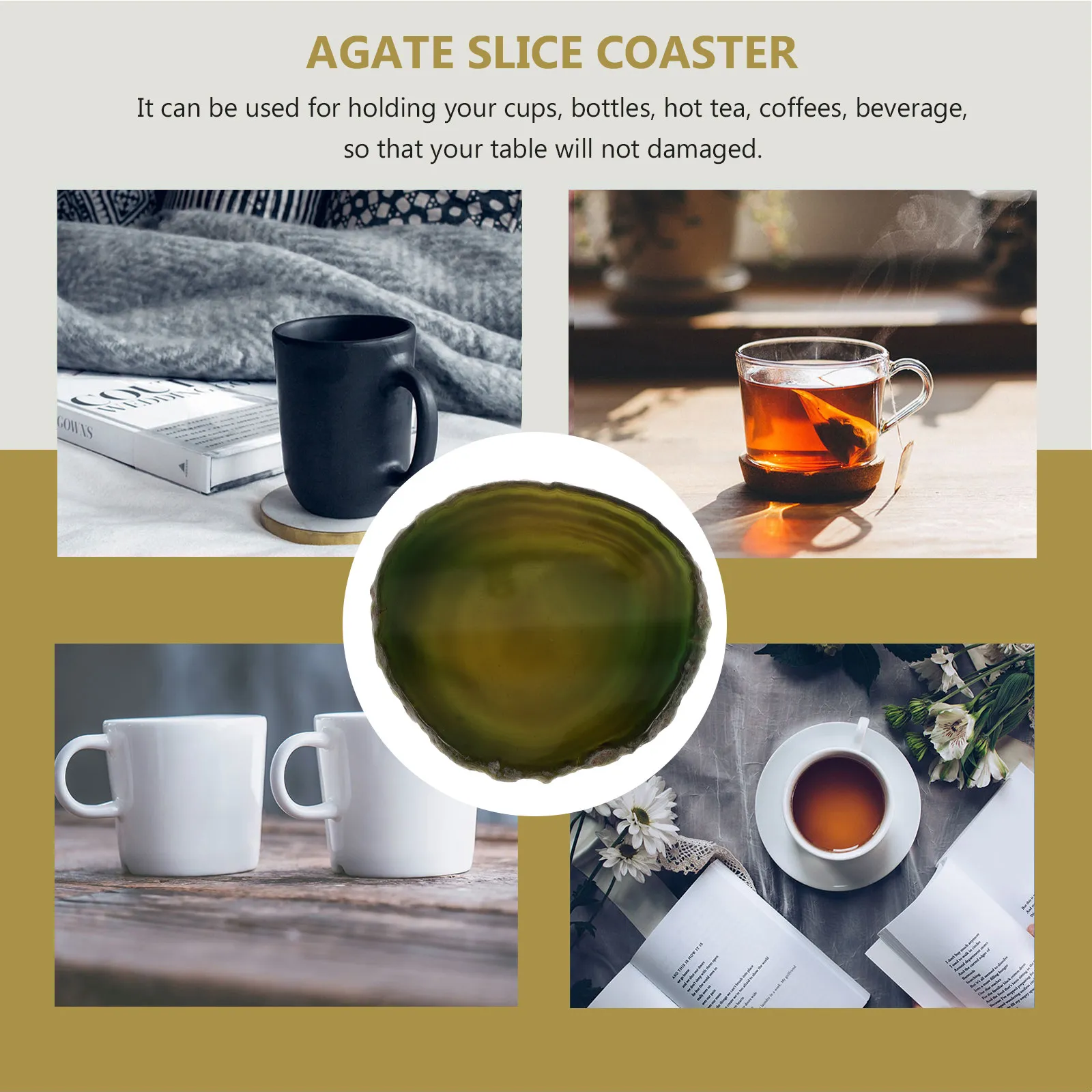Agate Stone Coaster Natural Round Creative Wine Cup Mat Home Office Desktop Ornament Heat Resistant Absorbent Cup Pad - view 6