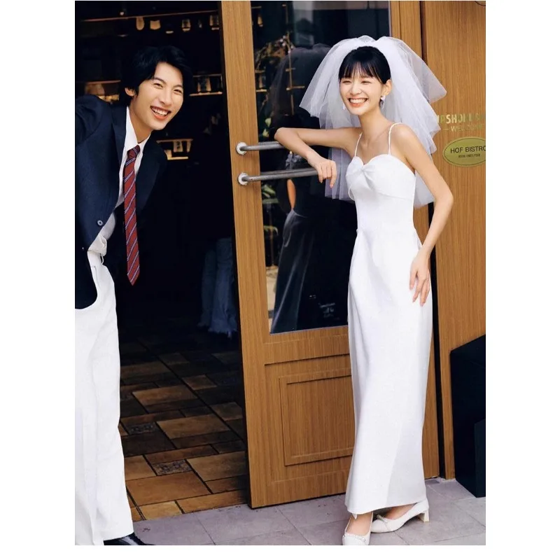 GIYSILE فستان زفاف خفيف موضة معلقة غزل أبيض في الربيع فستان رسمي بسيط للنساء فساتين سهرة أنيقة