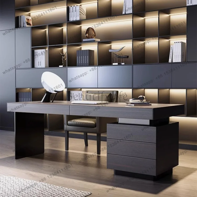 FG Italian Minimalist Study Office Desk Modern Smoked Wood Writing High Office Desk Designer Computer Office Furniture Tisch XYO