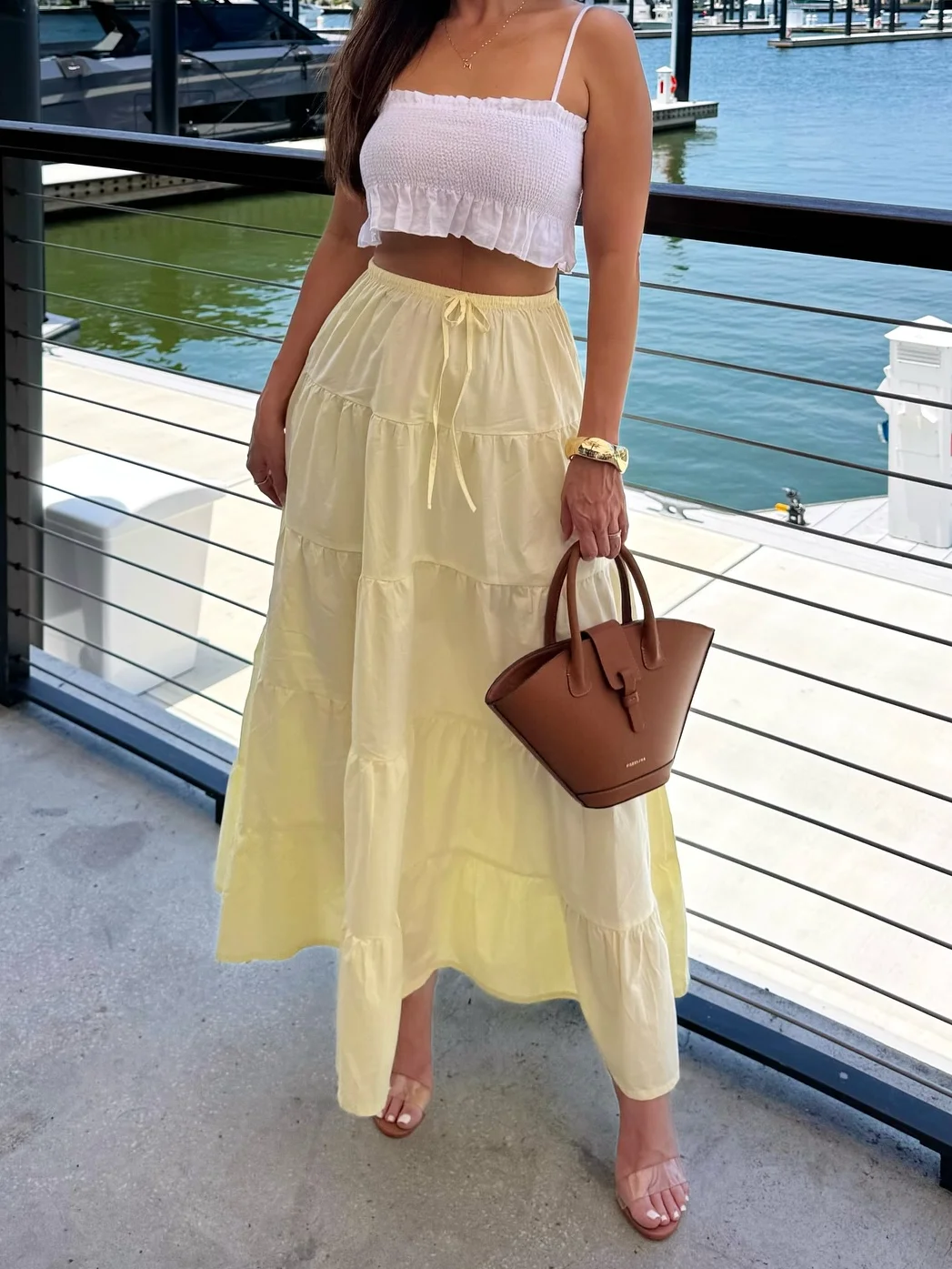 

Women's skirt summer new multi-layer stitching ankle-length skirt lace-up decoration casual versatile holiday fashion simple
