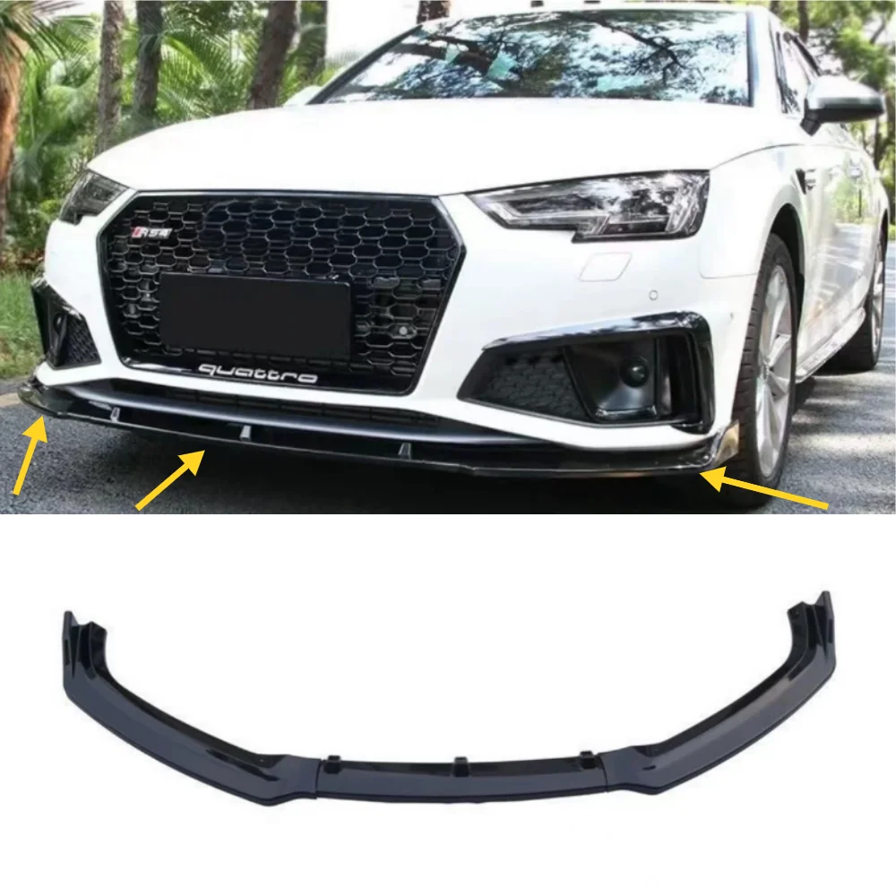 

For Audi A4 S4 2017-2019 car front lip bumper three-stage spoiler