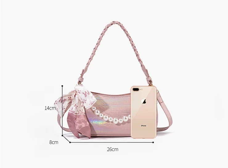 Laser Stone grain women Shoulder Messenger Bag small  Pearl chain Crossbody Bags PU Leather ladies Axillary Handbags bolsa