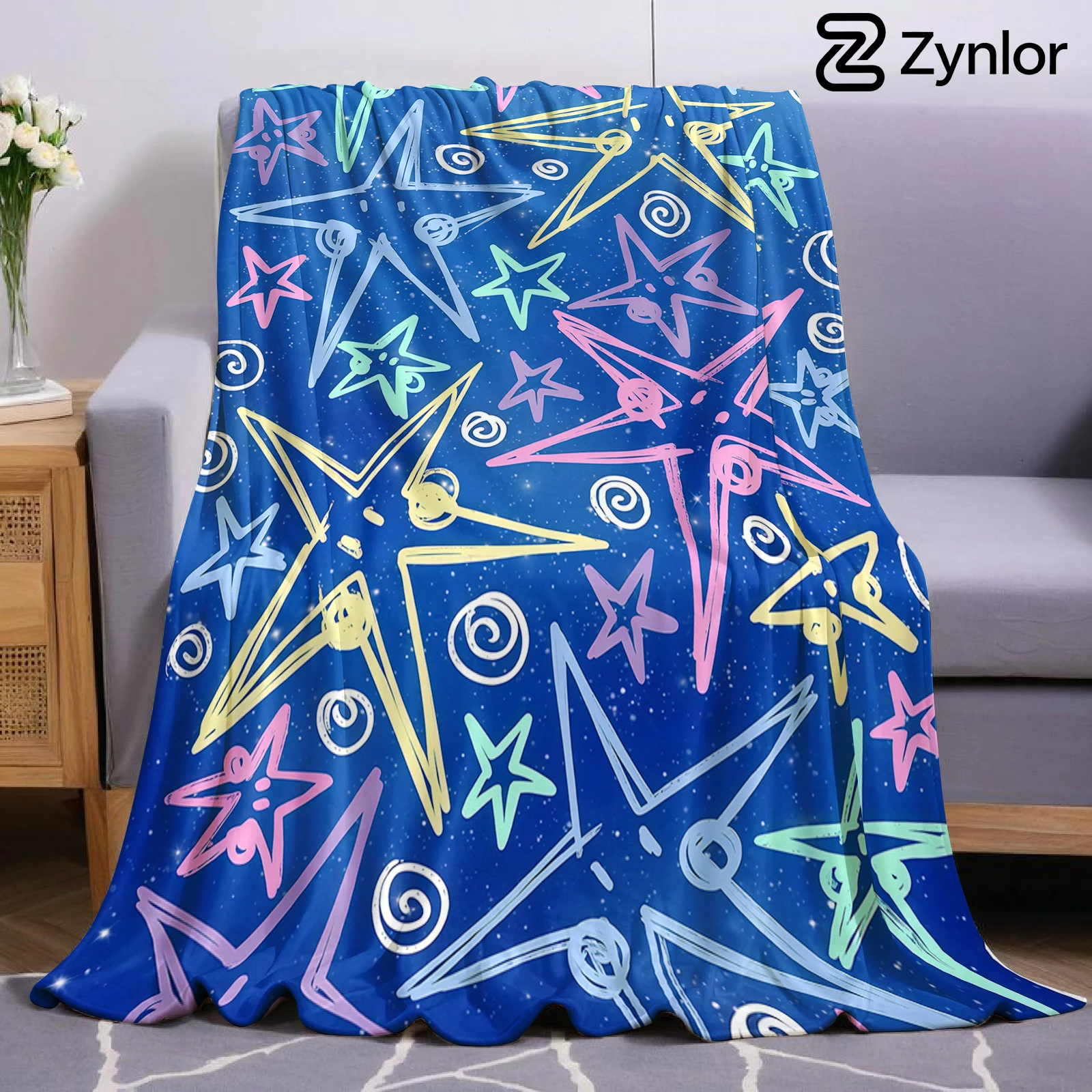Doodle Star Ultra Soft Sherpa Fleece Blanket Fluffy Warm Halloween Cozy Throw for Sofa Couch Bedroom Gift All season