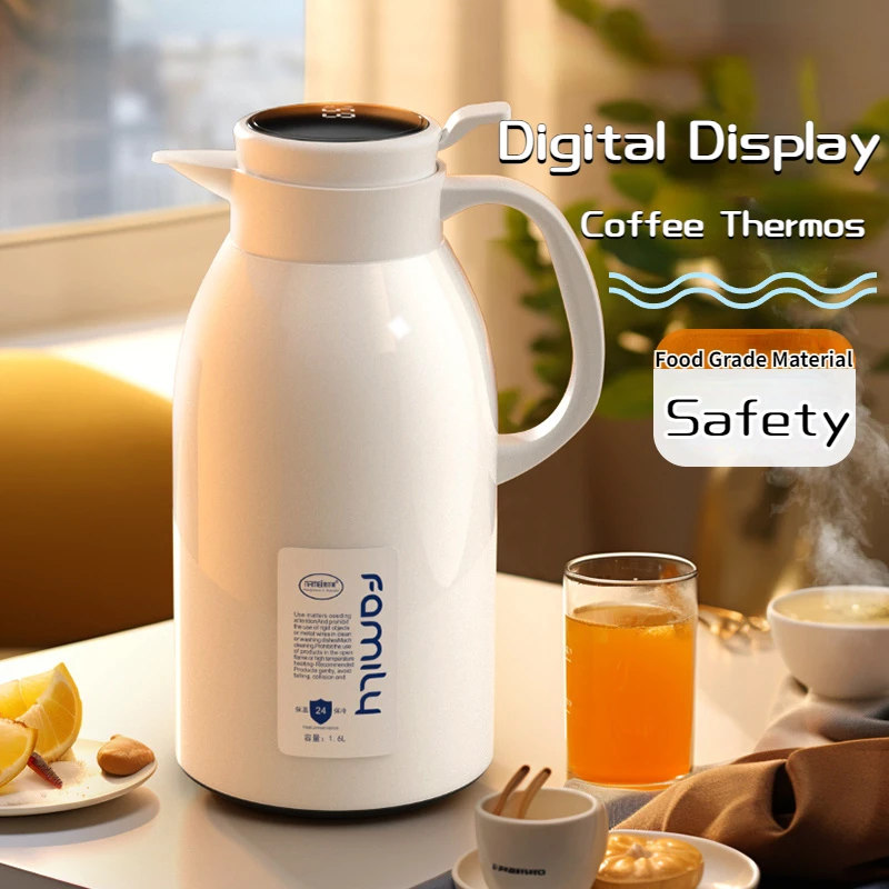 1.9L Smart Coffee Thermos Temperature Digital Display Vacuum Flasks Large Capacity Home Glass Liner Hot Water Bottle