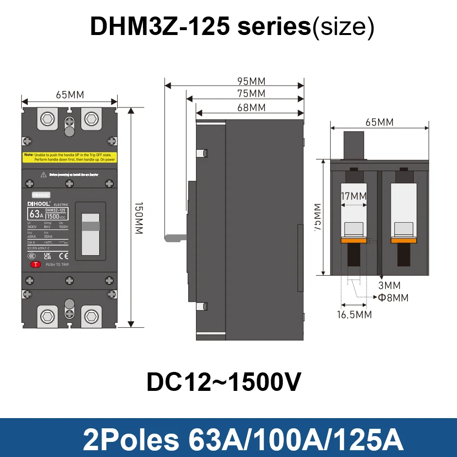 DC MCCB Molded Case Circuit Breaker 2P 1500V 100A 200A 250A 400A 630A 800A Battery Photovoltaic System Protector