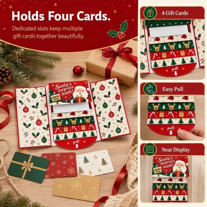 3d Pop-up Christmas Card Multi Layer Pull Down Surprise Greeting Card With Envelope For Holiday Party Gift