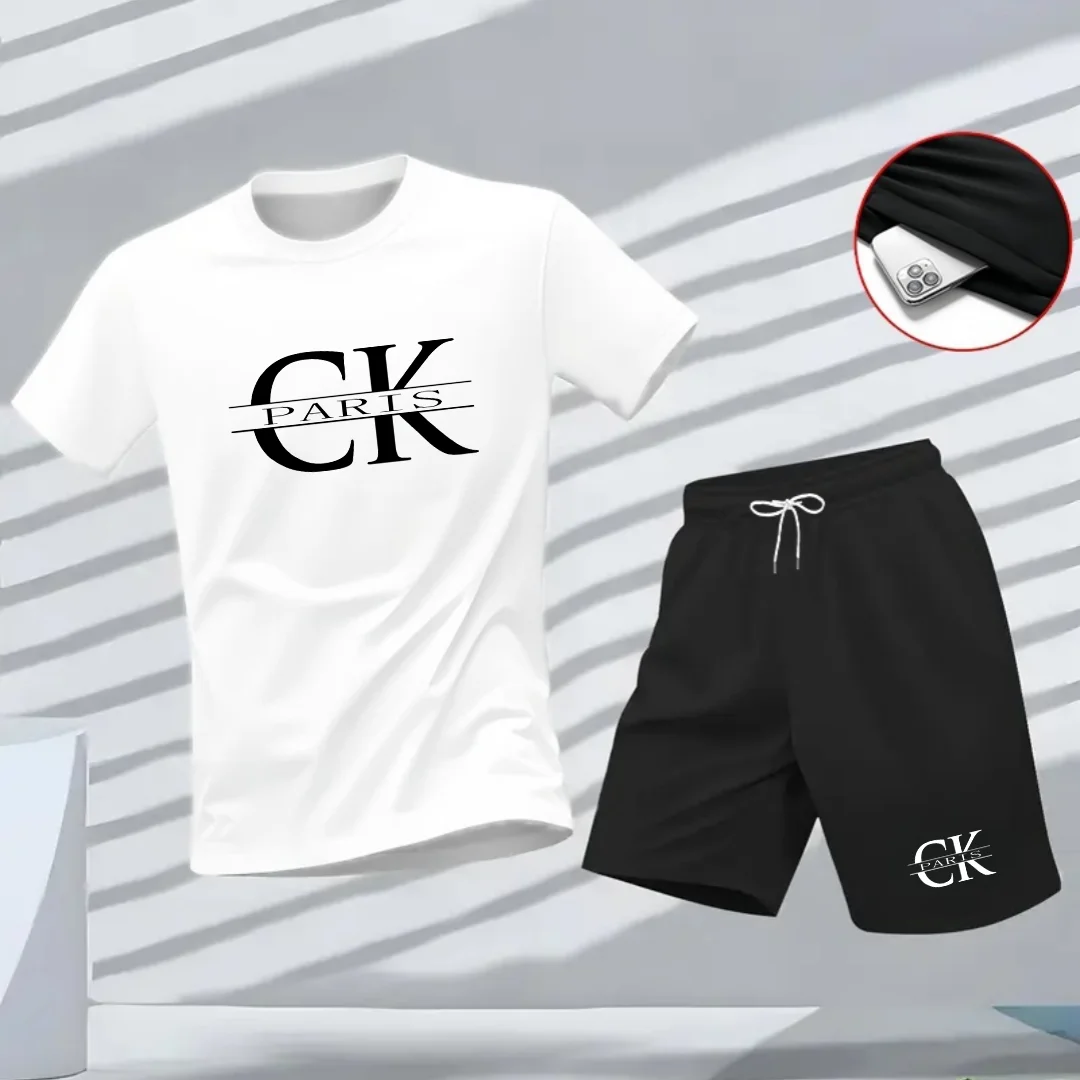 

A brand-new summer collection of men's retro sporty street casual fashion short-sleeved top and T-shirt two-piece set