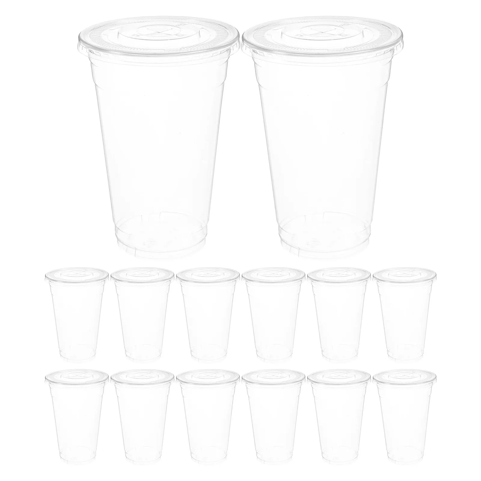 

100Pcs Disposable Clear Pet Cups Secure Lid Disposable Milk Tea Cup Wide Mouth Suitable for Cold Drinks Coffee Smoothies Outdoor